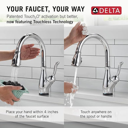 Delta Leland Touchless Kitchen Faucet with Touch Technology, Chrome Kitchen Sink Faucet with Pull Down Sprayer, Single Hole, Chrome 9178TL-DST