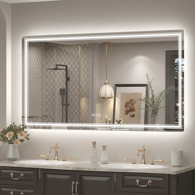55x30 LED Bathroom Mirror for Wall | Dimmable, Backlit and Front Lighted Vanity Mirror, Anti-Fog, Shatterproof, Memory, ETL Listed (Horizontal/Vertical)