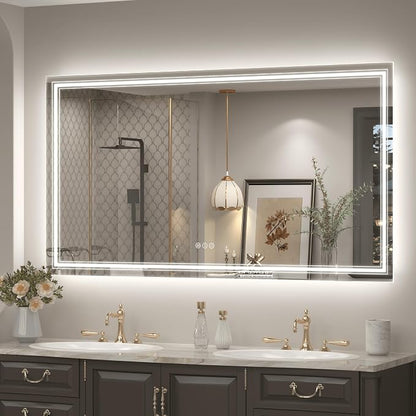 55x30 LED Bathroom Mirror for Wall | Dimmable, Backlit and Front Lighted Vanity Mirror, Anti-Fog, Shatterproof, Memory, ETL Listed (Horizontal/Vertical)