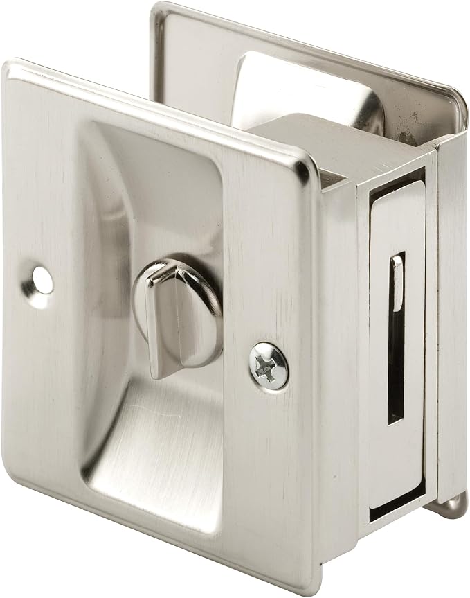 Prime-Line N 7239 Pocket Door Privacy Lock with Pull, Satin Nickel | Single Pack, Replace Old or Damaged Locks, Quick and Easy Installation