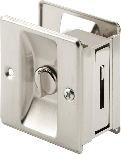 Prime-Line N 7239 Pocket Door Privacy Lock with Pull, Satin Nickel | Single Pack, Replace Old or Damaged Locks, Quick and Easy Installation