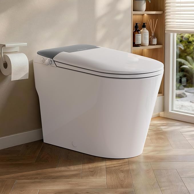 Non-Electric Bidet Toilet, One Piece Elongated Smart Toilet with Air Pressure-Assisted Flush, ADA Comfort Height, Foot Kick & Side Button Flush, 1.0 GPF, 12" Rough-In