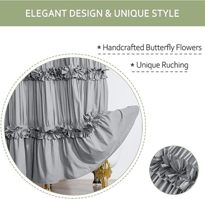 Homechoice Decor Victorian Ruffle Shower Curtain, 72" W x 72" H, Gray | Vintage Handcrafted Bow Tie Bath Curtain for Master Bathroom, Ruched Microfiber Bathroom Curtain with 12 Buttonholes (LQ-10)
