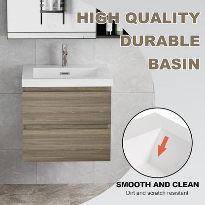 Floating Vanity Bathroom, 30 Inch Bathroom Vanity with Sink, Wall Mounted Single Sink Bathroom Vanity, Soft Closed 2 Drawers, Integrated Sink (Ash Grey)