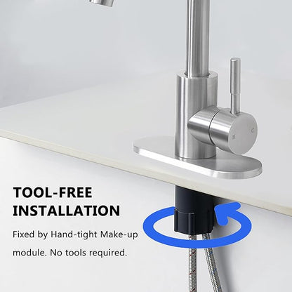 Comllen Wet Bar Sink Faucet, Brushed Nickel, Lead-Free 304 Stainless Steel, 360° Swivel, Single Handle, Small Prep Sink Faucets with Deck Plate for RV Outdoor Laundry Vanity Lavatory
