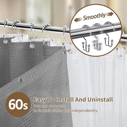 Siiluminisoy Shower Curtain and Liner Set, Waffle Shower Curtain Set with 12 Stainless Steel Hooks, Waterproof Luxury Fabric Shower Curtains for Bathroom and Hotel, Grey, 72" W x 84" H