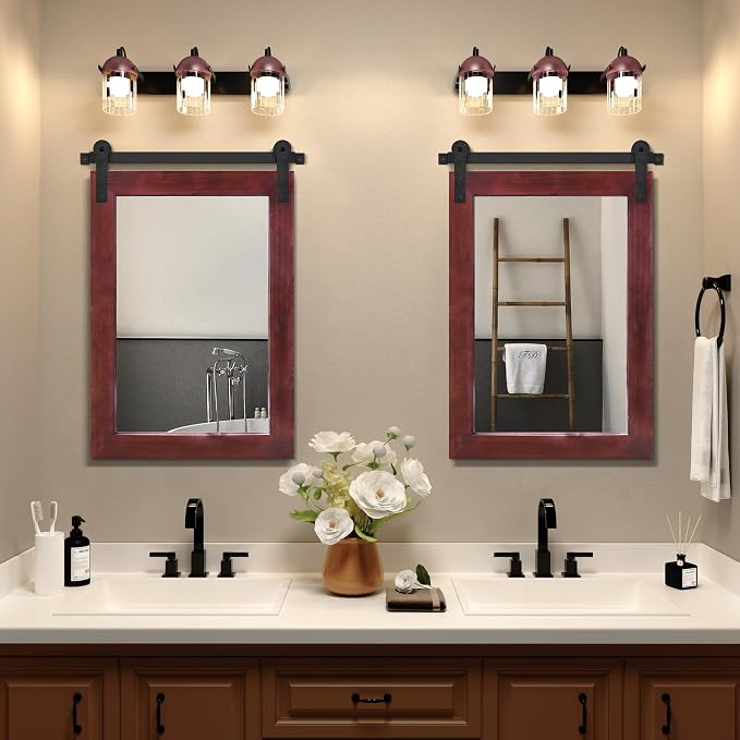 COGOOD Farmhouse Bathroom Mirrors for Over Sink - 38 x 25 Espresso | Rustic Barn Door Wood Framed Vanity Mirror for Entryway, Living Room, Bedroom, Dresser Wall Decor