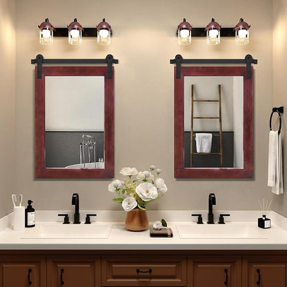 COGOOD Farmhouse Bathroom Mirrors for Over Sink - 38 x 25 Espresso | Rustic Barn Door Wood Framed Vanity Mirror for Entryway, Living Room, Bedroom, Dresser Wall Decor