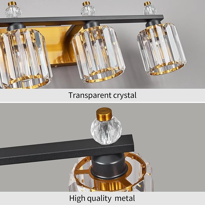 Bathroom Vanity Lights 5-Light Black Gold Modern Crystal Vanity Light Fixtures Over Mirror Crystal Bathroom Vanity Lighting Fixtures