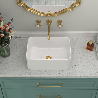 Rectangular Bathroom Vessel Sink White - Beslend 16"x12" Inch Bathroom Sink Ceramic Porcelain Above Counter Modern Art Sink with Middle Single Hole