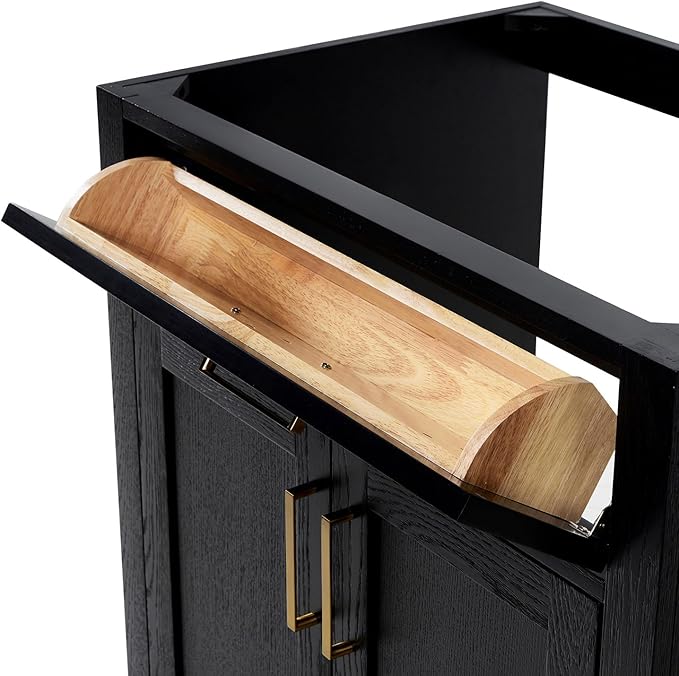 ARIEL Hepburn 42-inch Bathroom Vanity Base Cabinet,Solid Wood, 2 Soft Closing Doors, 5 Dovetail Drawers, Black Oak