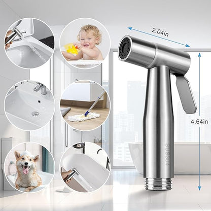 Handheld Toilet Bidet Sprayer 2 Pack, Water Pressure Adjustable Sprayer with Hose and 7/8 "T-valve, Jet Spray and Soft Spray, for Toilet, Bidet, Shower etc., Stainless Steel, Silver