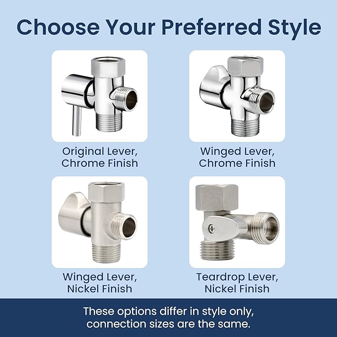 LUXE Bidet 7/8" x 7/8" x 1/2" Shut-Off Valve T-Adapter for Bidets, Only Compatible with NEO Series Bidet Attachments (Teardrop Lever, Nickel Finish)
