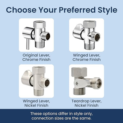LUXE Bidet 7/8" x 7/8" x 1/2" Shut-Off Valve T-Adapter for Bidets, Only Compatible with NEO Series Bidet Attachments (Teardrop Lever, Nickel Finish)