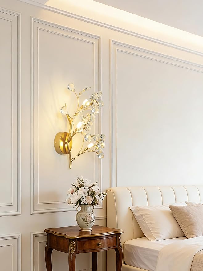 3-Light Gold Crystal Wall Sconce ModernVanity Light for Living Room BedroomHallway Bathroom Dressing Table
