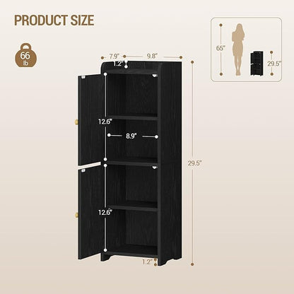 Bathroom Storage Cabinet, Small Corner Floor Cabinet with 2 Doors and Adjustable Shelf, Narrow Toilet Paper Cabinets, Bathroom Organizer for Small Spaces, 7.9" D x 9.8" W x 29.5" Rattan Black
