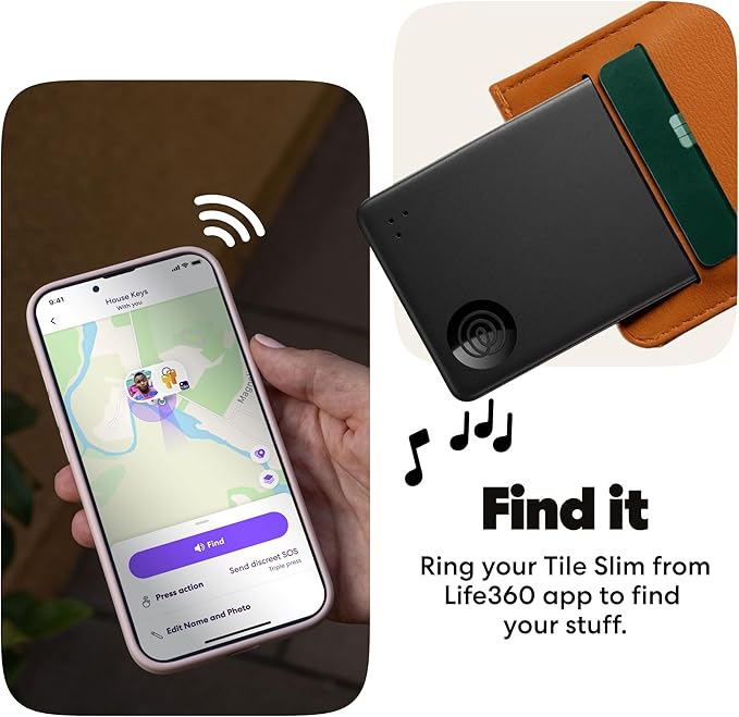 Life360 Tile Slim - Wallet Finder, Bluetooth Tracker and Item Locator for Luggage Tags, Passports and More. Both iOS and Android Compatible. Phone Finder. 2-Pack (Black)