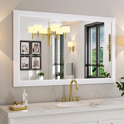 Bathroom Mirror for Wall, 48x30 Inch (White) | HD Reflection, Tempered Glass, Thick Metal Framed Rectangle Mirrors for Over Sink, Vanity, Bedroom, Living Room, Entryway