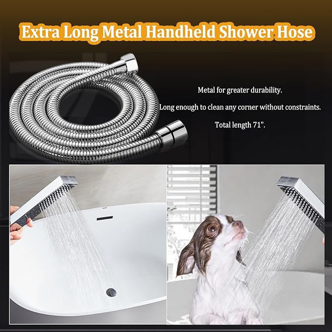 All Metal 12" Rainfall Shower Head with Handheld Spray Combo, High Pressure Rain Shower Heads with Adjustable Extension Arm, Wide Dual Waterfall Showerhead, Extra Long Shower Hose - Polished Chrome