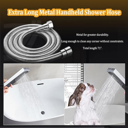All Metal 12" Rainfall Shower Head with Handheld Spray Combo, High Pressure Rain Shower Heads with Adjustable Extension Arm, Wide Dual Waterfall Showerhead, Extra Long Shower Hose - Polished Chrome