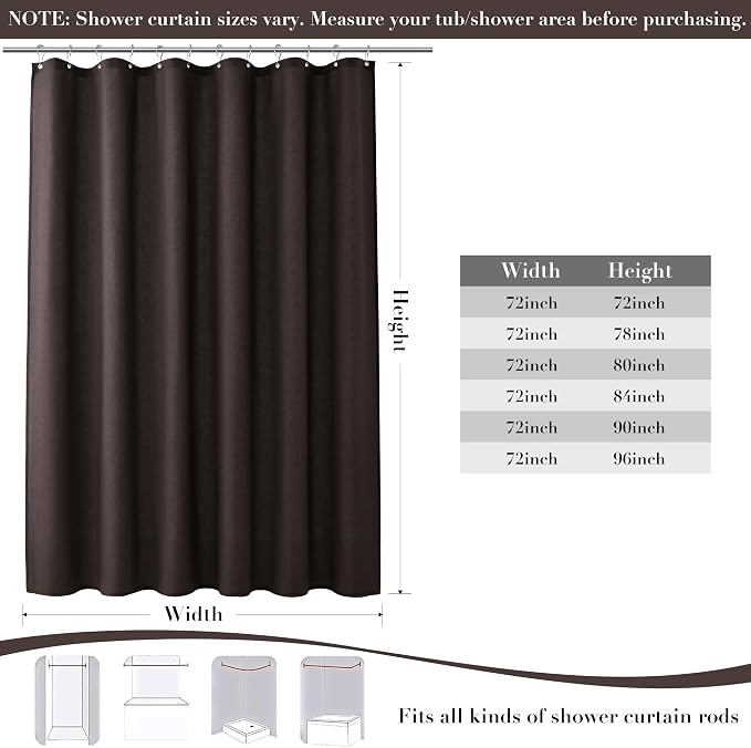 Extra Long Linen Shower Curtain for Bathroom 96 Inches Long Chocolate Brown | 8ft Ceiling to Floor Weighted Bath Curtains Set with Hook, Neutral Boho Farmhouse, Simple Luxury Shower Decor, 1 Panel, 72x96