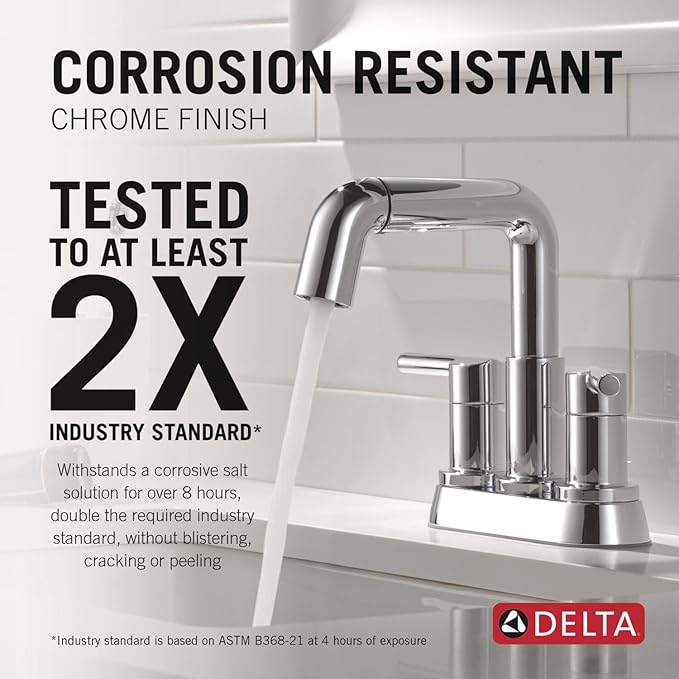 Delta Nicoli Centerset Chrome Bathroom Faucet with Sprayer, 4 Inch 3 Hole Bathroom Sink Faucet with Pull Out Sprayer, Push-Pop Drain, Chrome 25849LF-PD
