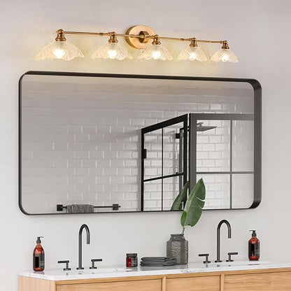 58.65-inch Bathroom Vanity Light, 5-Light Brass Vanity Light, European Classic Luxury Bathroom Mirror Light, E12 Sockets
