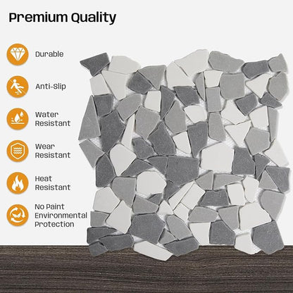 Grey Pebble Mosaic Tile, 12"x12" Backsplash Tiles, 5 SqFt | Slip-resistant Sliced Pebble for Bathroom, Kitchen, Shower Floors, Walls & Outdoor Areas, Mesh-Backed Easy to Install