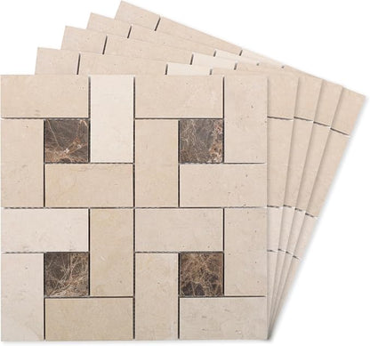 6 Inch Square Weave Marble Mosaic Tile for Wall Floor, 5 Sheets | Water & Heat Resistant Honed Marble Backsplash Tiles for Kitchen Bathroom Fireplace Surround Durable Unique Veins 4.8SQFT