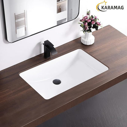 27 Inch Undermount Bathroom Sink Rectangle Undermount Sink White Ceramic Under Counter Bathroom Sinks with Overflow (27.3"x16.5")