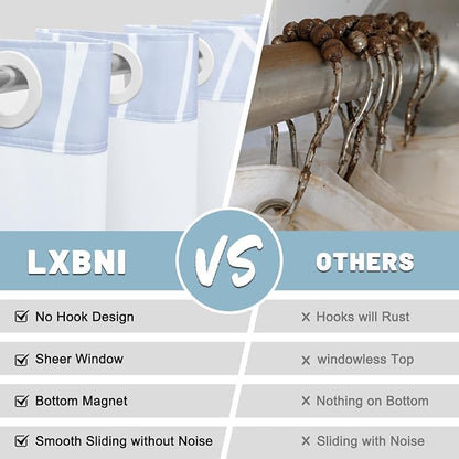 LXBNI No Hook Shower Curtain with Snap-in Liner, Waterproof & Washable Polyester Fabric, Abstract Line Pattern, Hotel Style Modern Shower Curtains for Bathroom, 71x80 Inches,Ombre Blue