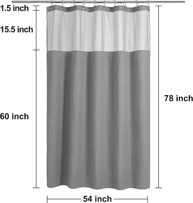 N&Y HOME 54 x 78 Waffle Weave Shower Curtain with Snap-in Liner Set Gray | 12 Metal Hooks Included, Snap on/off Fabric Liner, Hotel Style & Mesh Top Window, Machine Washable, 54x78 Shower Stall Size