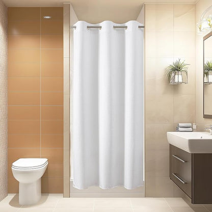 eachope No Hook Waffle Shower Curtain, No Liner Needed, 36x74 Inch, White | 100% waterproof TPU-laminated backing, magnetic weighted hem, machine washable, for bathroom, hotel, or shower stall use