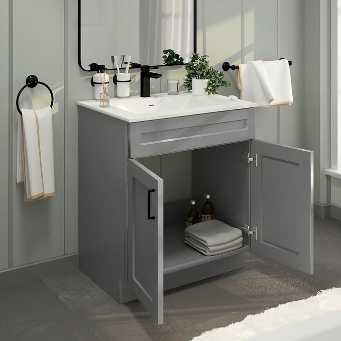 Bathroom Vanity Sink Base Ready-to-Assemble Bathroom Cabinet 24"/30'/36" Width (Vanity Base in Light Grey Shaker, 30 inch)