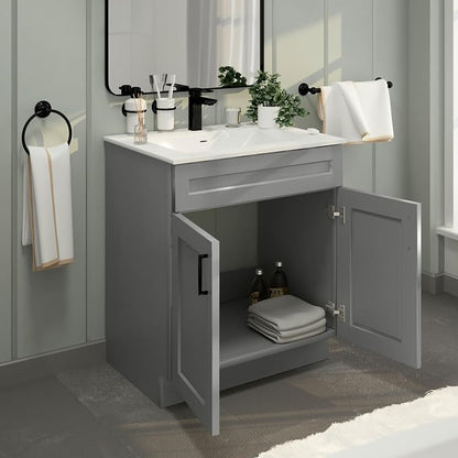 Bathroom Vanity Sink Base Ready-to-Assemble Bathroom Cabinet 24"/30'/36" Width (Vanity Base in Light Grey Shaker, 30 inch)