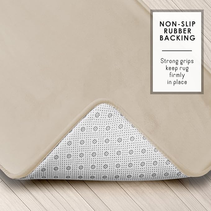 Clara Clark 2 Piece Bathroom Rugs, Velvet Memory Foam Bath Mat Set, Non-Slip Bath Rugs, Machine Wash, Dries Quickly, Ultra Soft Plush Bath Mats for Bathroom, 20 x 32 + Contour, Linen