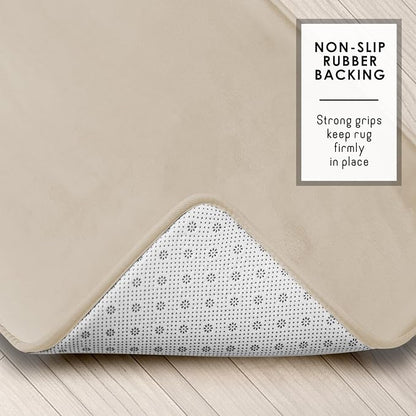 Clara Clark 2 Piece Bathroom Rugs, Velvet Memory Foam Bath Mat Set, Non-Slip Bath Rugs, Machine Wash, Dries Quickly, Ultra Soft Plush Bath Mats for Bathroom, 20 x 32 + Contour, Linen