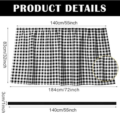 Fabric Sink Skirt Diamond Bathroom Stitch Self Stick Adhesive Waterproof Fabric Under Sink Curtain Skirt 55 x 32 Inch Adds Bathroom Storage(Black and White,Classic Style)