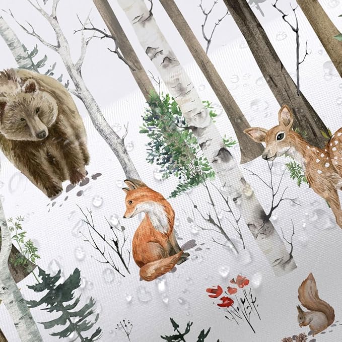 JAWO Rustic Forest Shower Curtains, Lodge Cabin Woodsy RV Shower Curtain, Wildlife Animals Woodland Campers Camping Bathroom Set with Hooks, 72X78 Inch, White