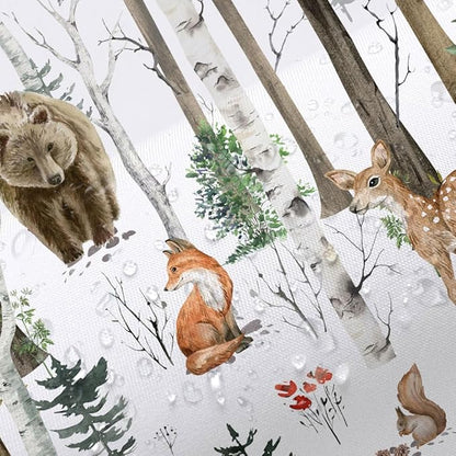 JAWO Rustic Forest Shower Curtain - Lodge Cabin Woodsy RV Wildlife Animals Woodland Campers Camping Bathroom Set with Hooks, 36X72 Inch, White