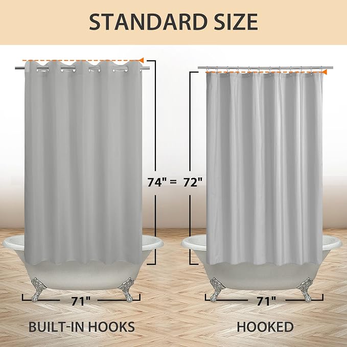 River Dream No Hook Hotel Cloth Grey Shower Curtain Soft Microfiber & Waterproof - Fabric Shower Curtain or Liner, Washable & Bottom Magnets, Gray, 71x74 | Waterproof Microfiber, Bottom Magnets, Soft Washable Fabric Shower Curtain or Liner, 71W x 74H