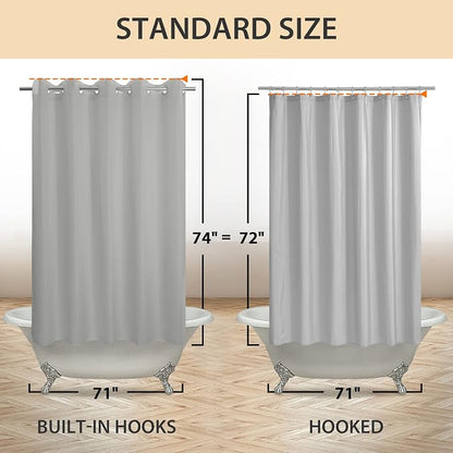 River Dream No Hook Hotel Cloth Grey Shower Curtain Soft Microfiber & Waterproof - Fabric Shower Curtain or Liner, Washable & Bottom Magnets, Gray, 71x74 | Waterproof Microfiber, Bottom Magnets, Soft Washable Fabric Shower Curtain or Liner, 71W x 74H