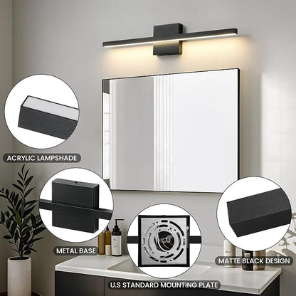 Epinl Black Bathroom Vanty Light for Bathroom 24 inch 14W Dimmable 5CCT Bathroom Lighting Fixtures Over Mirror, Modern Black LED Vanity Light Bar