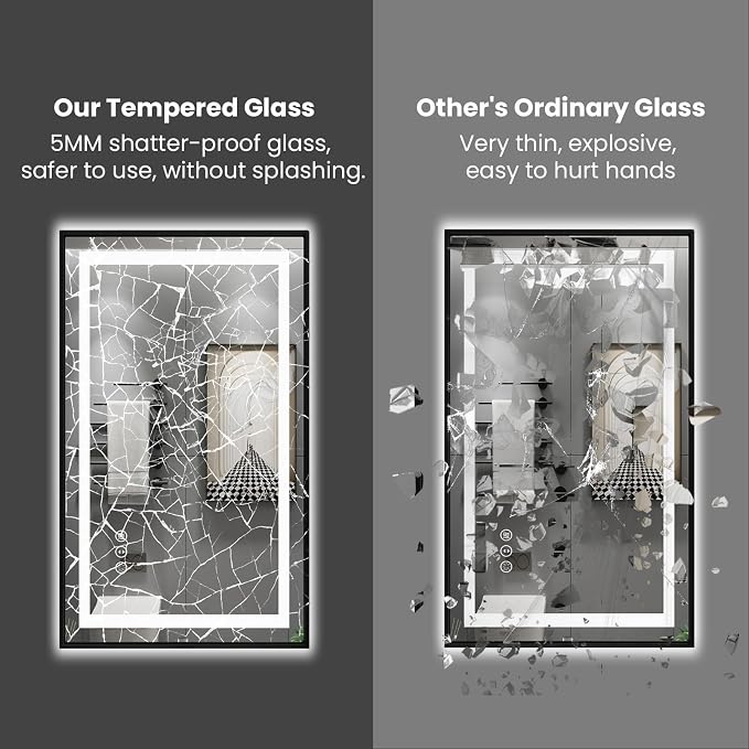 LED Bathroom Mirror, 72"X40" Front Lit and Backlit with Black Frame | Metal Framed Mirror, Stepless Dimmable, HD Reflection, Anti-Fog, Shatter-Proof, Memory, 3 Colors Lighting, UL Listed.