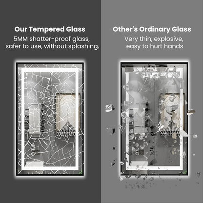 LED Bathroom Mirror, 72"X40" Front Lit and Backlit with Black Frame | Metal Framed Mirror, Stepless Dimmable, HD Reflection, Anti-Fog, Shatter-Proof, Memory, 3 Colors Lighting, UL Listed.