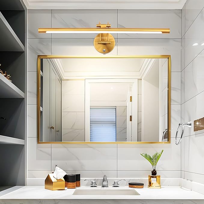 MantoLite 24'' Picture Lights for Wall,Vanity Lights for Bathroom,Plug-in or Hardwired,12W LED 3CCT Dimmable Light Fixture Brass Modern Bathroom Lighting Fixtures Over Mirror Wall Lights for Bedroom