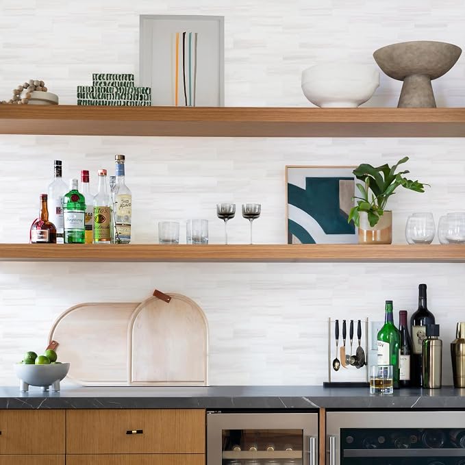 STICKGOO 10-Sheet Peel and Stick Backsplash on Subway Tile, Dolomite White | PVC Self Adhesive Kitchen Backsplash, Seamless, Wateproof, Stick on Tiles for Kitchen, Bathroom, RV
