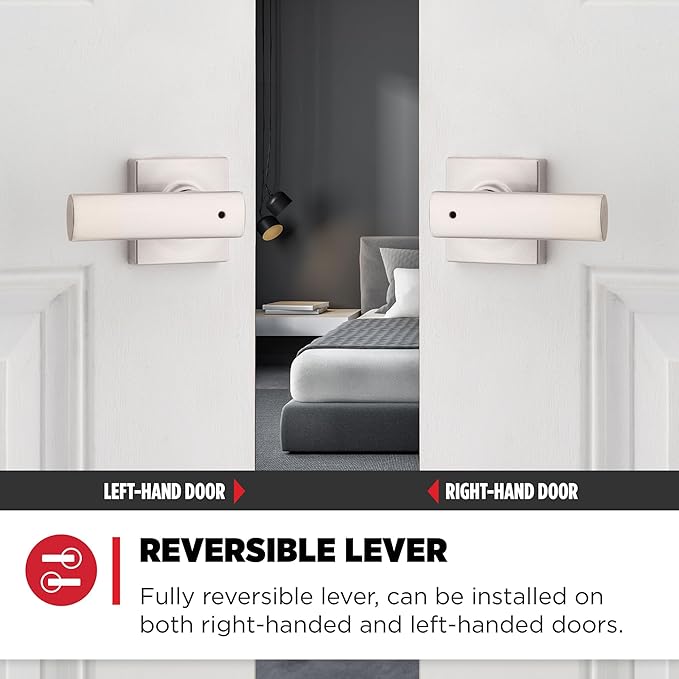 Kwikset Breton Interior Privacy Door Handle with Lock, Door Lever For Bathroom and Bedroom, Satin Nickel Reversible Keyless Turn Lock, with Microban Protection