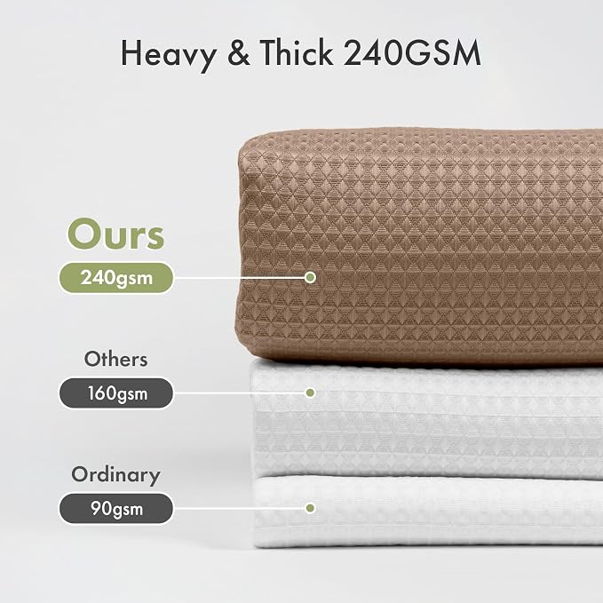 AmazerBath Taupe Shower Curtain Waffle Textured, Fabric Shower Curtain Tan Thick Heavy Duty 240GSM Hotel Quality Bathroom Shower Curtains, 72 x 78 Inches