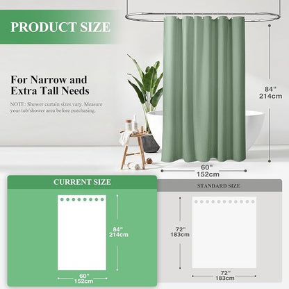 Stall Waffle Shower Curtain 256 GSM Heavy Fabric 60x84 Sage Green | 60 x 84 Inch Long, Thick Cloth, Weighted Hem, Water Repellent, Hotel Luxury Polyester Shower Curtain Set for Bathroom 10 Hook